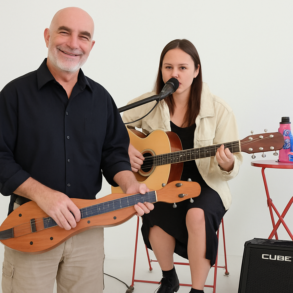 Dulcimer artist Kevin Roth with singer-songwriter Leatea